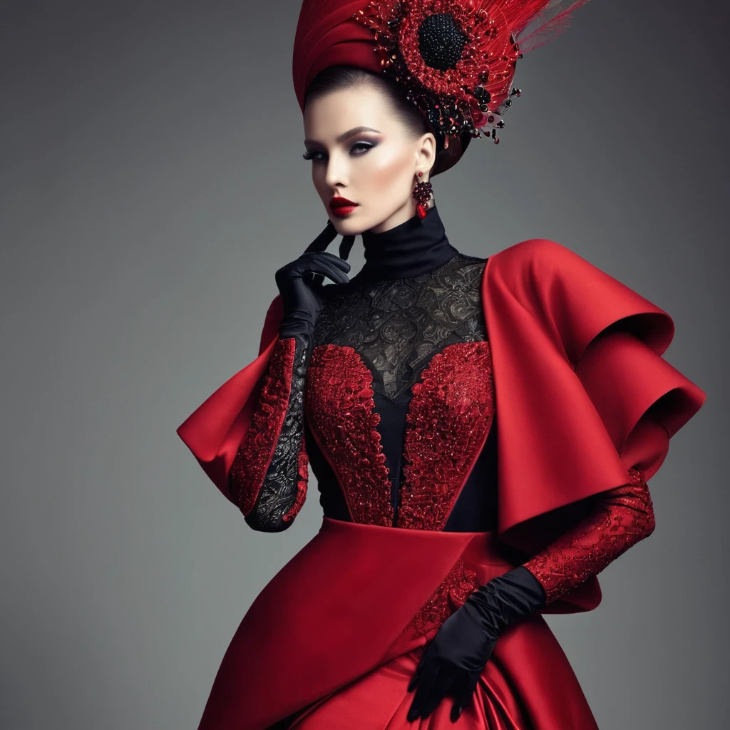 beautiful sexy woman, beautiful avant-garde style, full length , Beautiful red clothes , Accessories