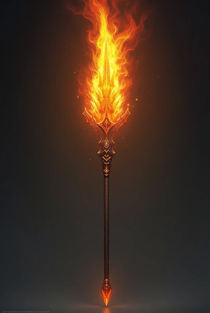 Fire lance with long blade and short handle with flaming blade and handle made of dragon scales