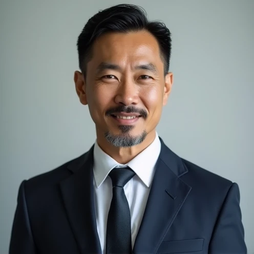 A formal portrait of an Indonesian male entrepreneur, head and shoulders, for a virtual assistant profile picture.