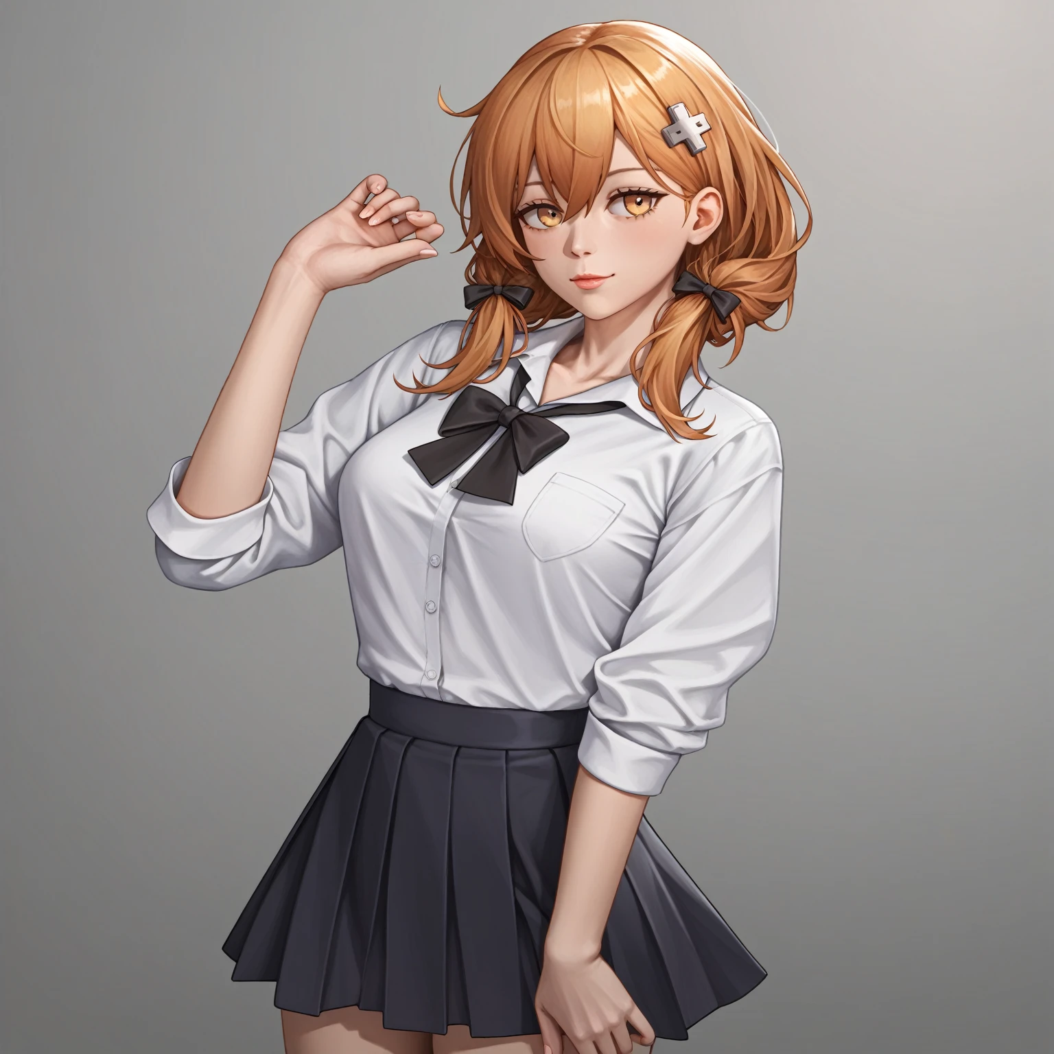 anime girl in a short skirt and a white shirt, seductive anime girl, fine details. girls frontline, smooth anime cg art, from girls frontline, render of april, attractive anime girl, guweiz, casual pose, a hyperrealistic schoolgirl, kantai collection style, girls frontline cg, photorealistic anime girl render, hyperrealistic schoolgirl, makoto shinka