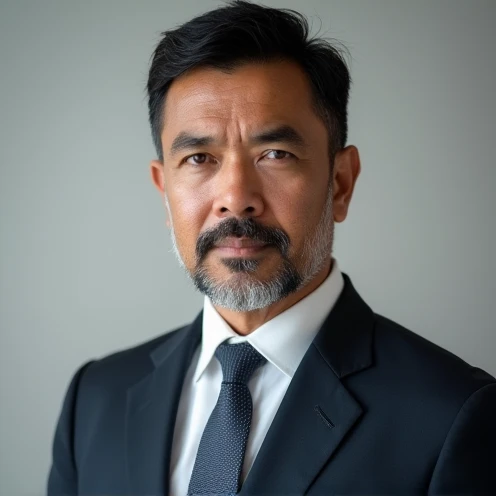 A formal portrait of an Indonesian male entrepreneur, head and shoulders, for a virtual assistant profile picture.
