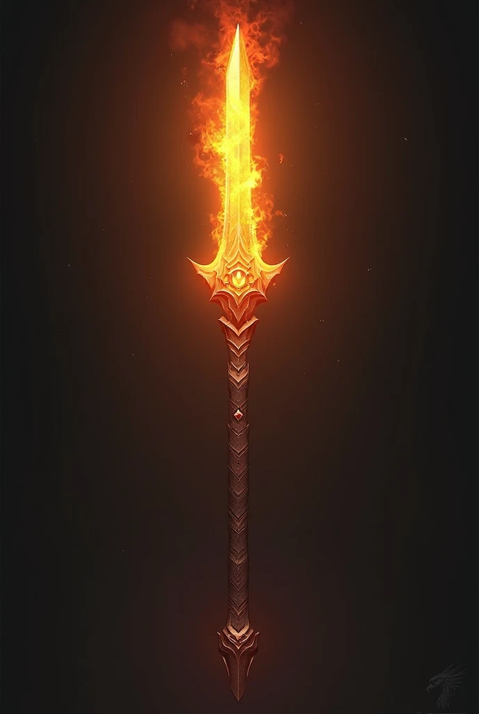 Fire lance with long blade and short handle with flaming blade and handle made of dragon scales