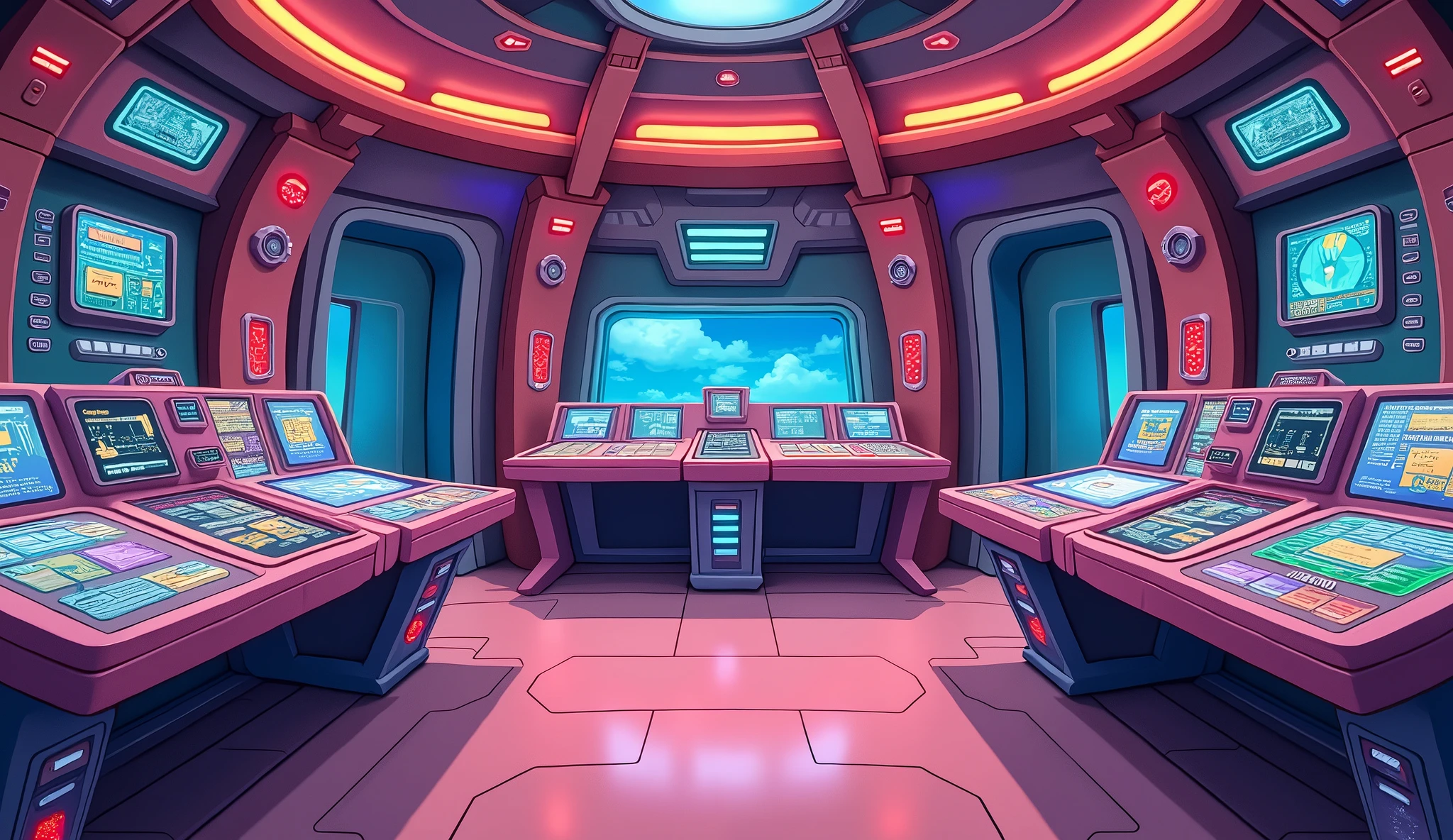 a star trek bridge in a cartoon style, 16:9, without people