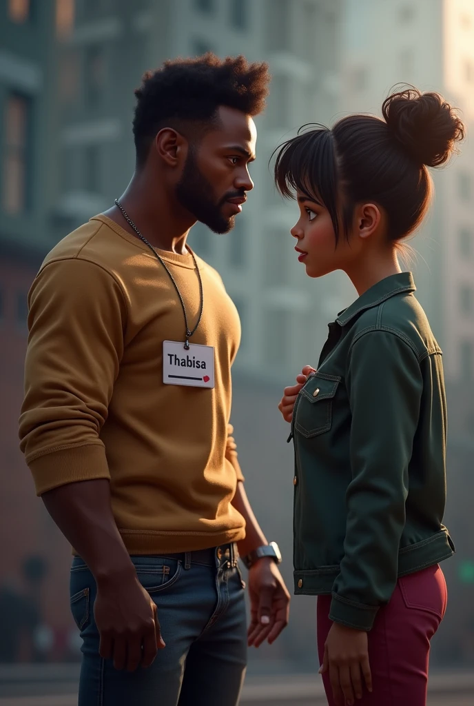 A guy that is wearing a noticeable name tag written the name thabisa while usingAlice the bully on the website character ai