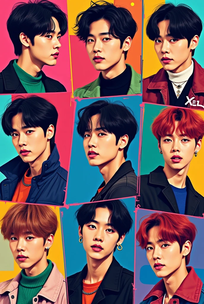 Create a pop art sequence of the South Korean Kpop group BTS