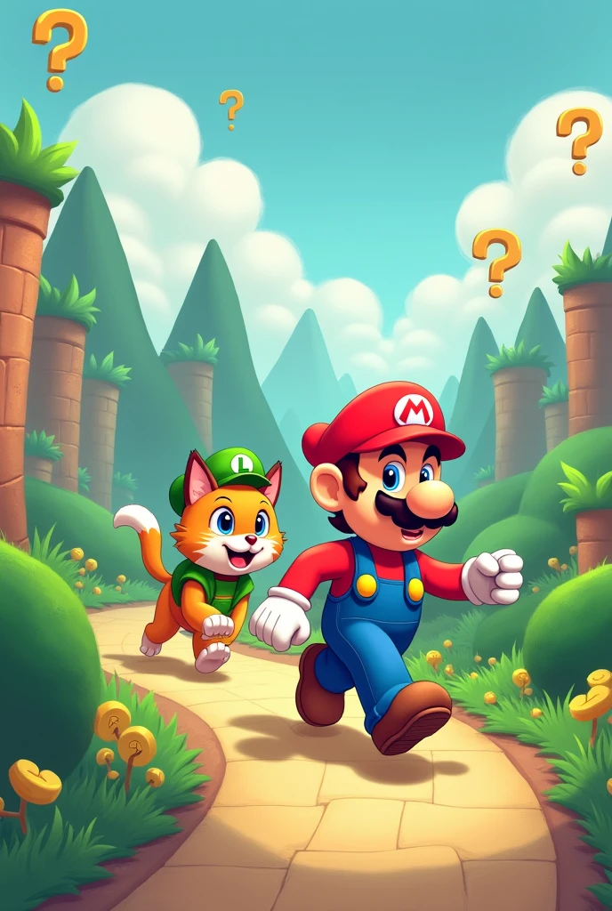 Super Mario Bros image, where a dog is Mario and a cat is Luigi