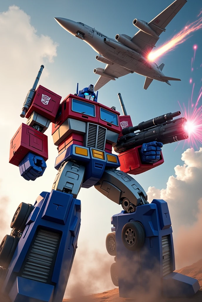 Optimus prime shooting to airplane