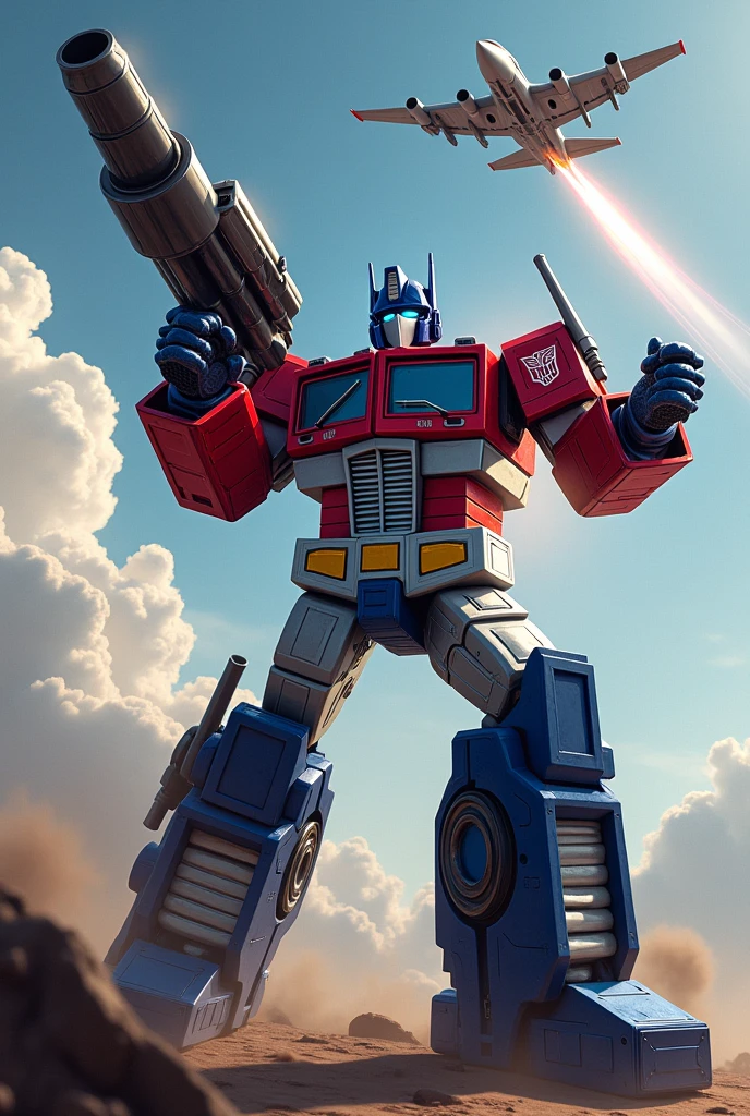 Optimus prime shooting to airplane