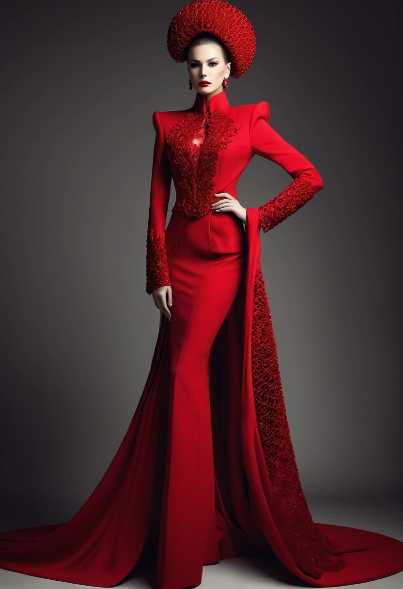 beautiful sexy woman, beautiful avant-garde style, full length , Beautiful red clothes ,  Accessories 