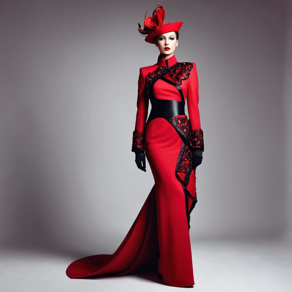 beautiful sexy woman, beautiful avant-garde style, full length , Beautiful red clothes ,  Accessories 