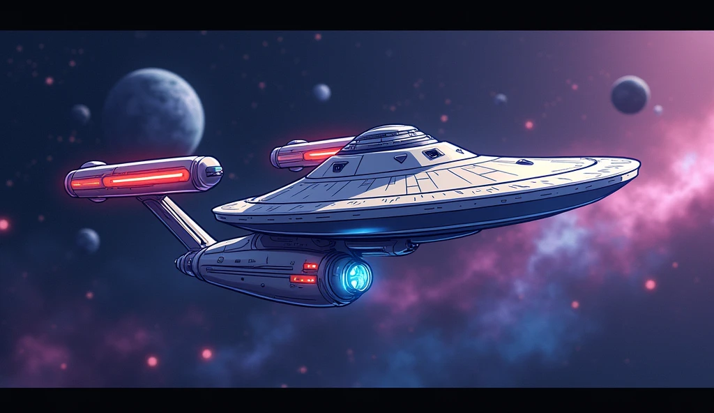 a star trek ship in a cartoon style, 16:9, without people