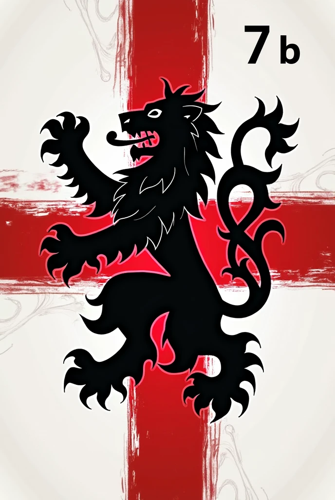 Background of the image the flag of England a black and white lion and the name 7 B