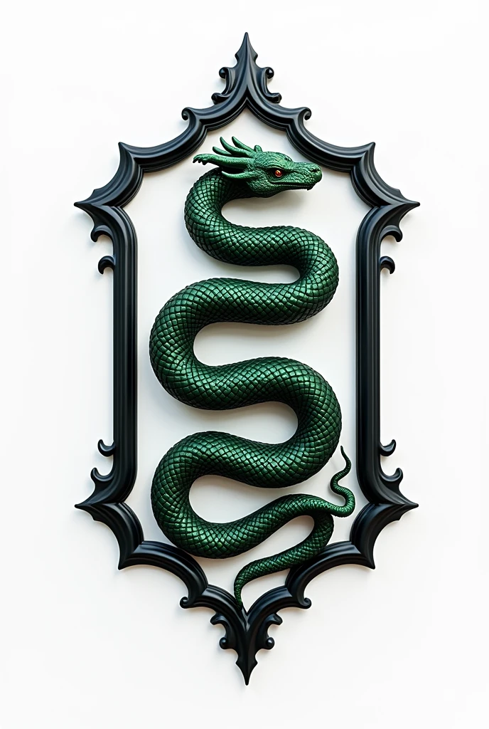 Slytherin Coat of Arms but white, with a snake and in a black frame