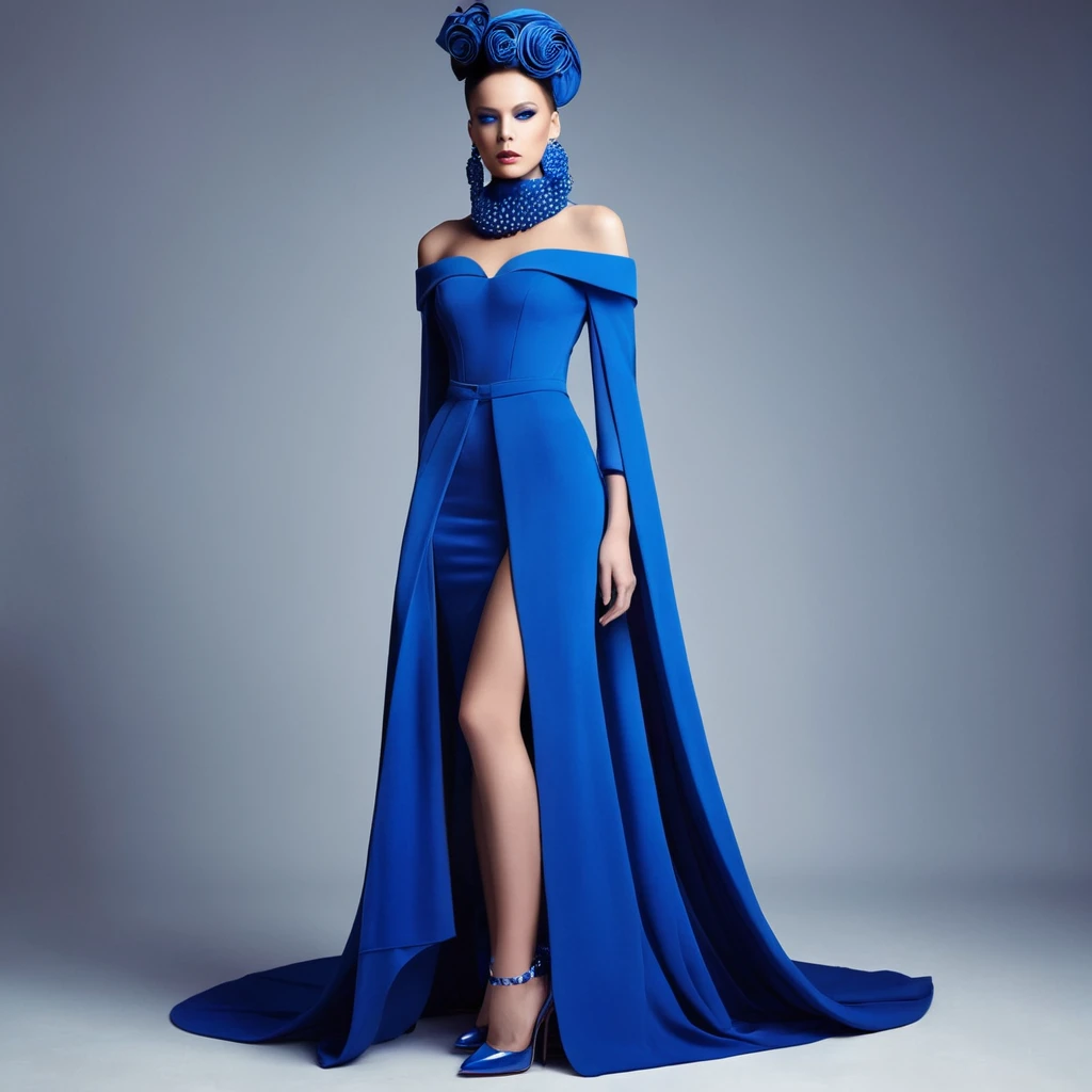beautiful sexy woman, beautiful avant-garde style, full length , Beautiful blue clothes , Accessories