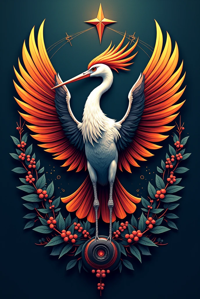 F1 coat of arms inspired by the tuiuiu bird and with an F1 background 

