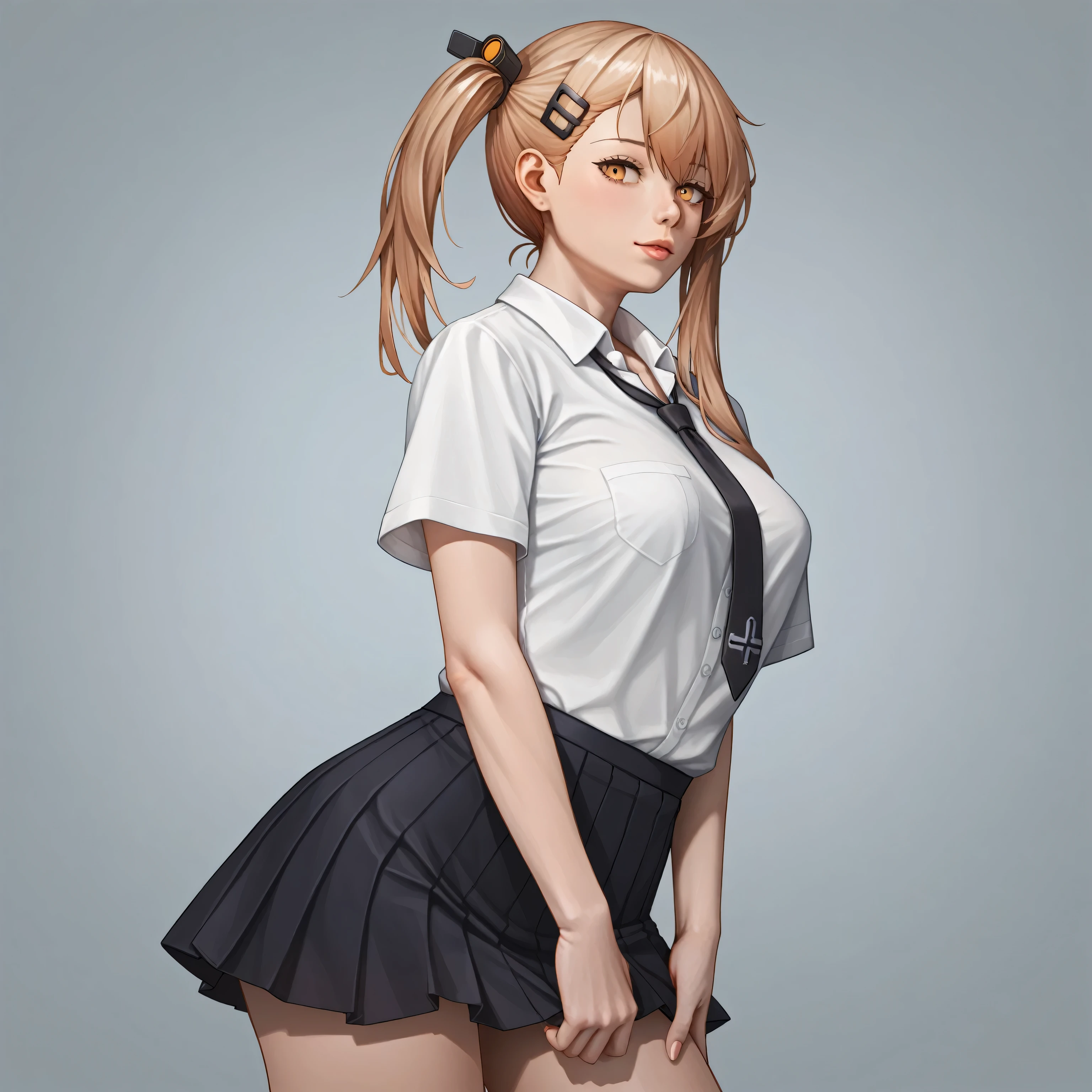anime girl in a short skirt and a white shirt, seductive anime girl, fine details. girls frontline, smooth anime cg art, from girls frontline, render of april, attractive anime girl, guweiz, casual pose, a hyperrealistic schoolgirl, kantai collection style, girls frontline cg, photorealistic anime girl render, hyperrealistic schoolgirl, makoto shinka