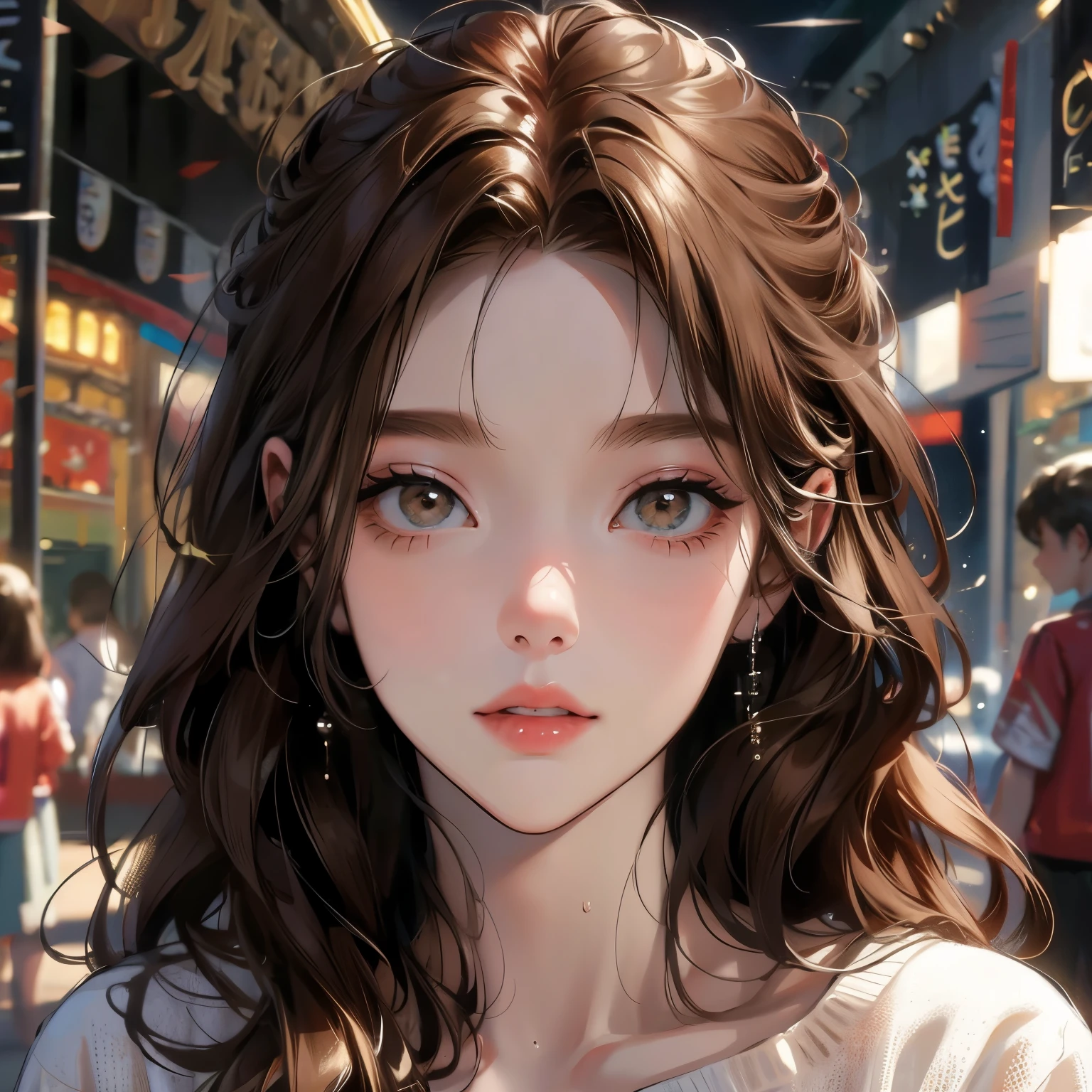 charming, adult long build face, detailed background, american and brown hair