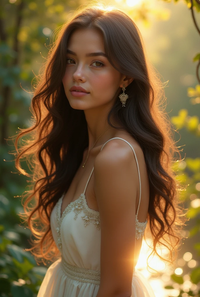 Create a girl who was blessed by Aphrodite herself, but she should be brunette