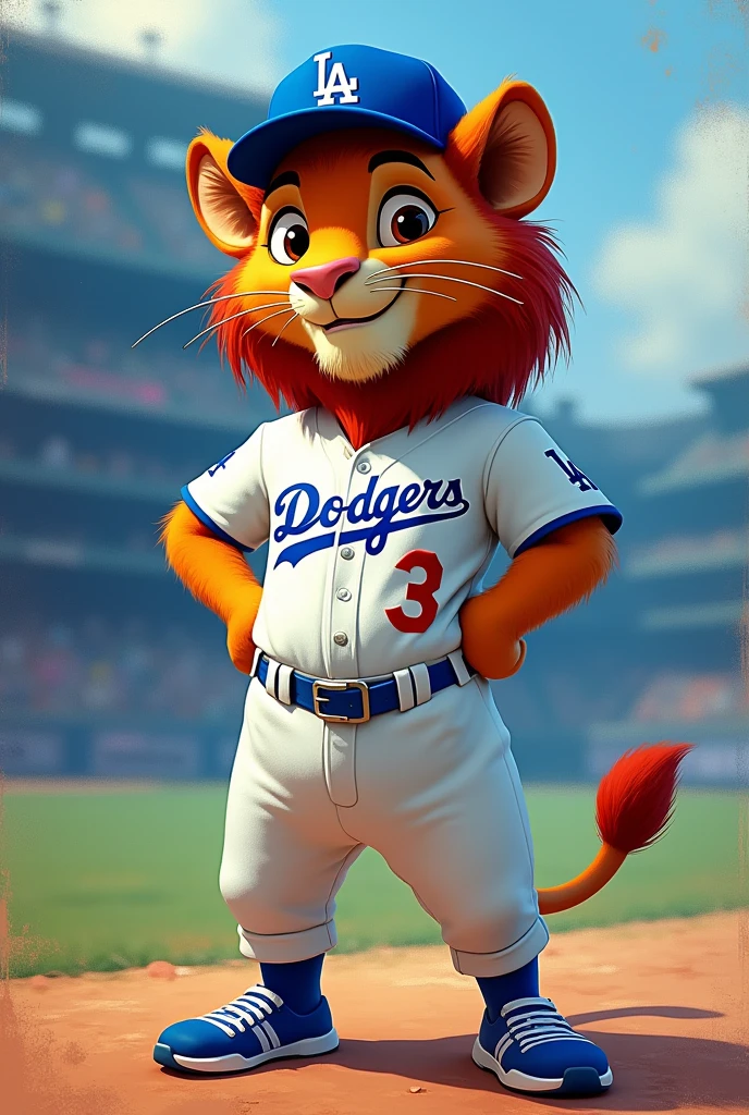 Put the Dodgers uniform on Alex the lion