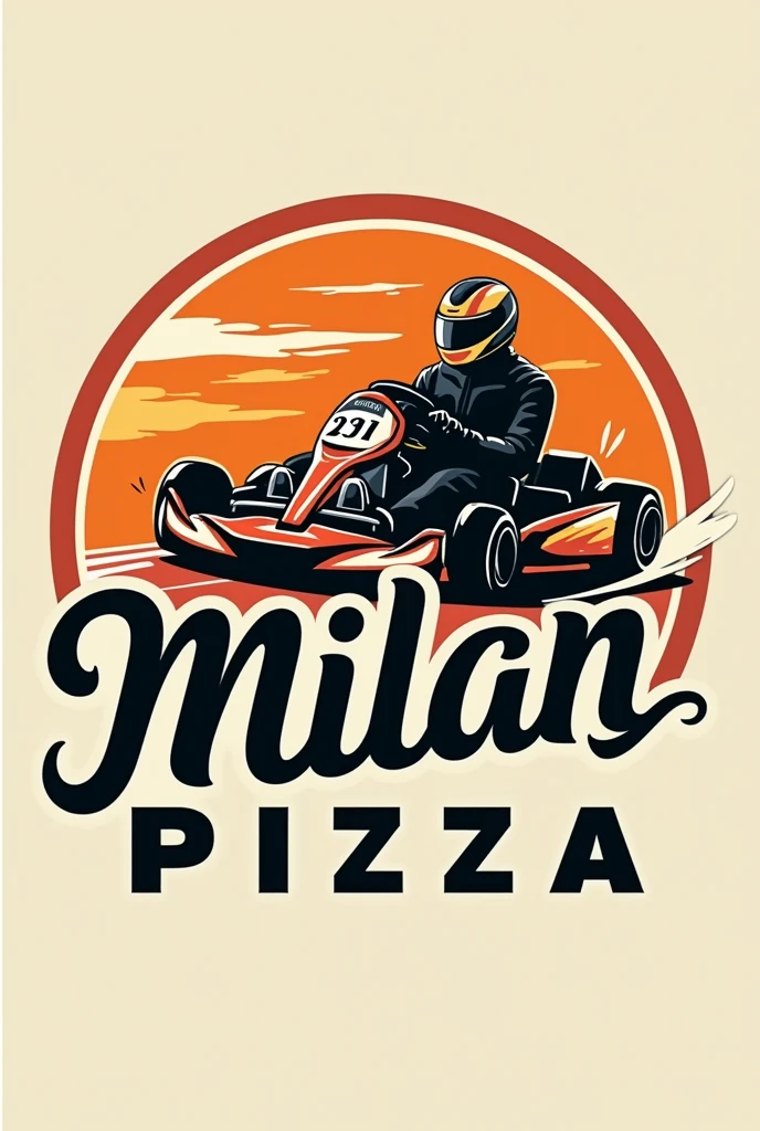 Logo entreprise "Milan Pizza" pour la pizzeria du karting électrique . Logo au design soigné évoquant a la fois la course de kart, and Italian pizza.
