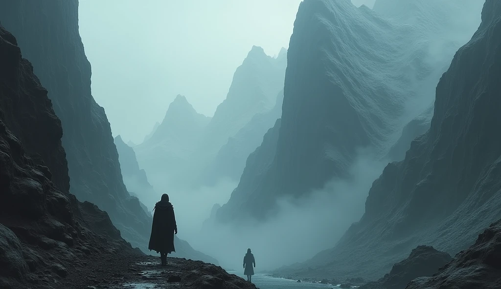 Dark fantasy realm where mountains are formed from compressed layers of past experiences