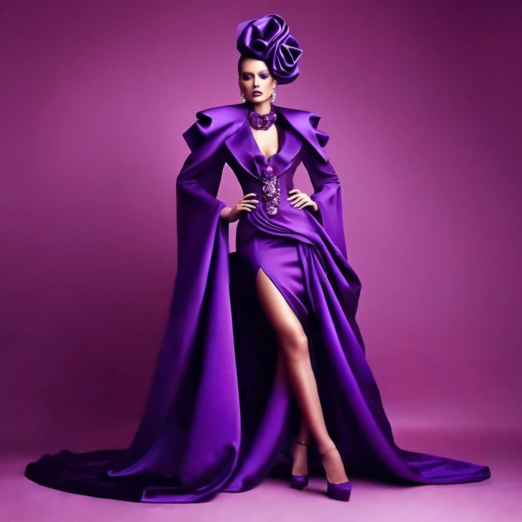beautiful sexy woman, beautiful avant-garde style, full length , Beautiful purple clothes , Accessories