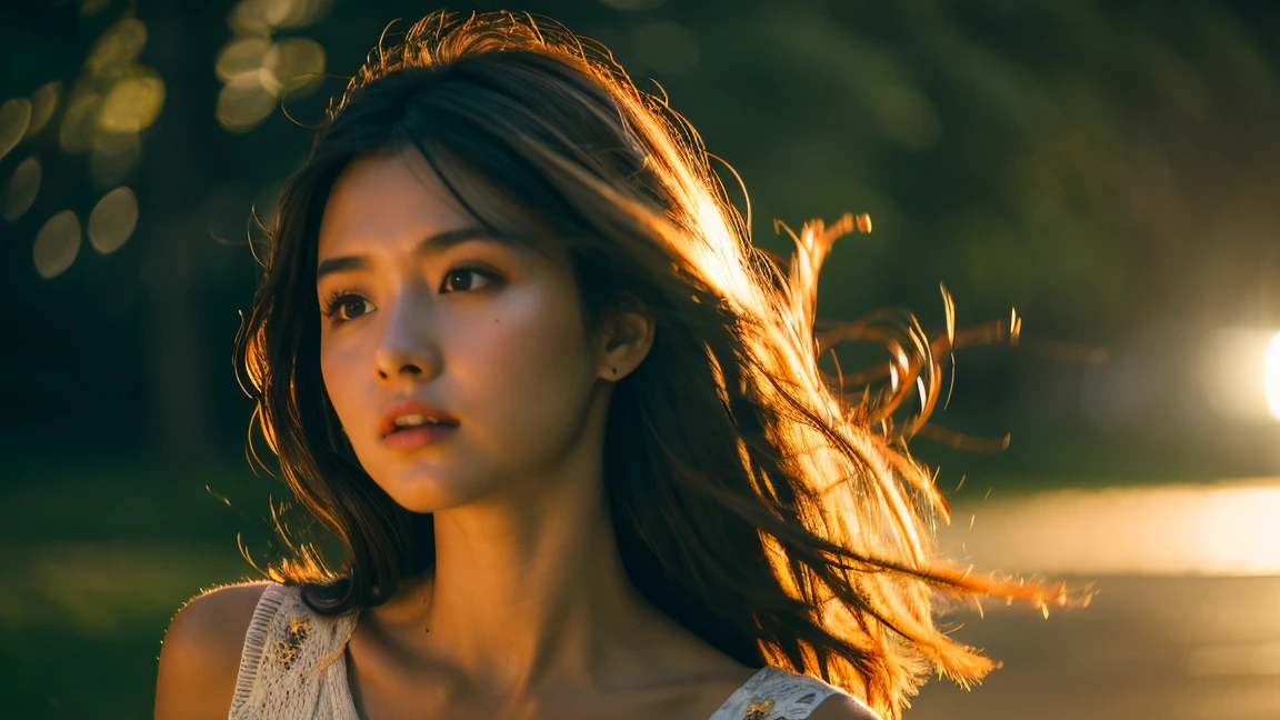 masterpiece, 
Highest quality, Very detailed, (Realistic), 
Very delicate and beautiful, woman, Hair blowing in the wind, 
Depth of written boundary, 
Professional Lighting, 
Film Grain,
