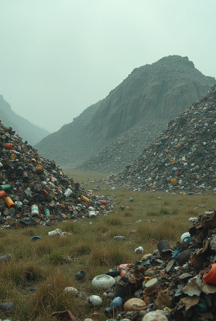 Ugly landfill with trash scattered on the grass and in the landfill
