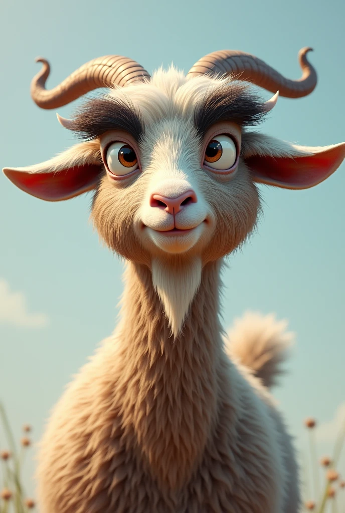 A goat with big eyebrows With exaggeratedly large eyebrows!!!