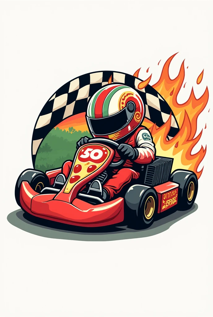 Logo entreprise "Milan Pizza" pour la pizzeria du karting électrique . Logo with a neat and humorous design evoking both kart racing, and Italian pizza.