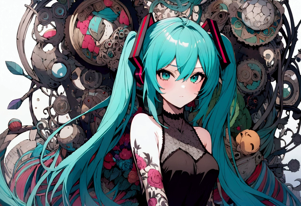 (((masterpiece, Hatsune Miku, Vocaloid, with a black hoodie with cyan up to the knees, with black boots, casual standing pose, with a city in the background at night, detailed