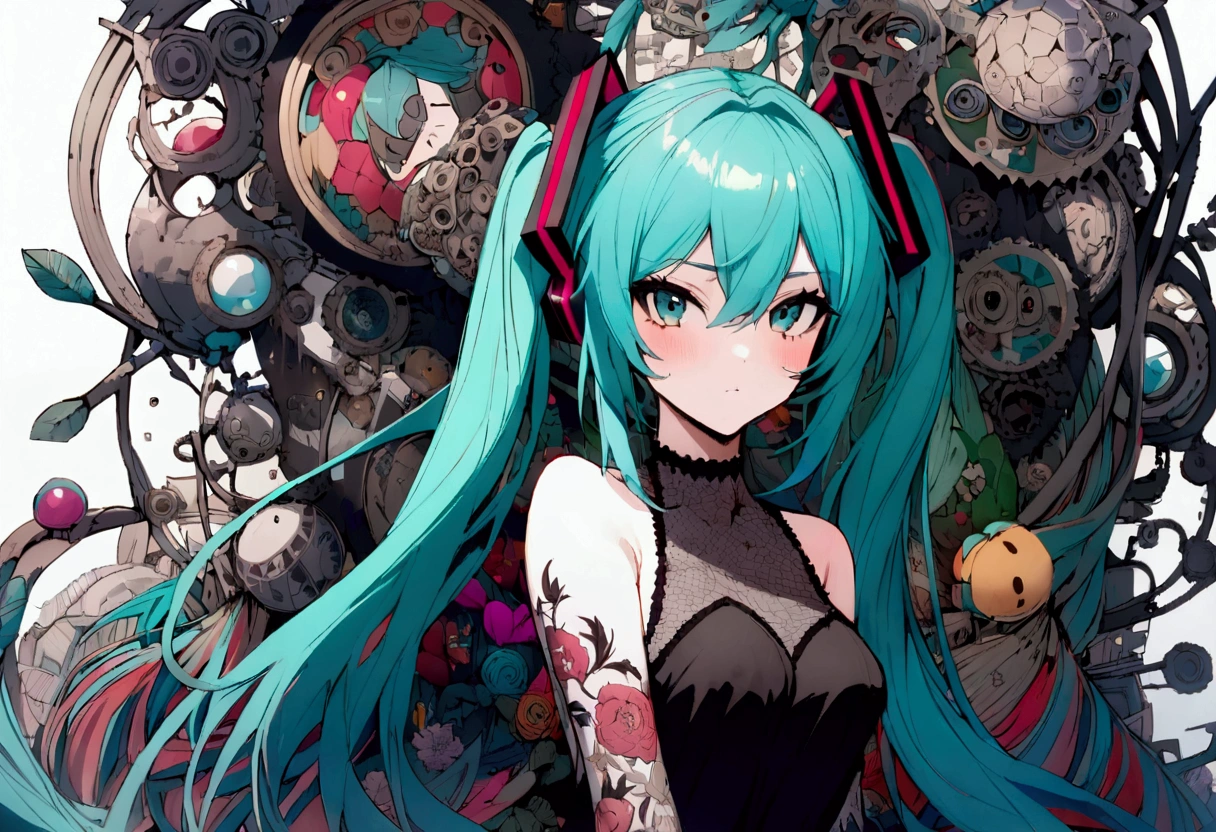 (((masterpiece, Hatsune Miku, Vocaloid, with a black hoodie with cyan up to the knees, with black boots, casual standing pose, with a city in the background at night, detailed