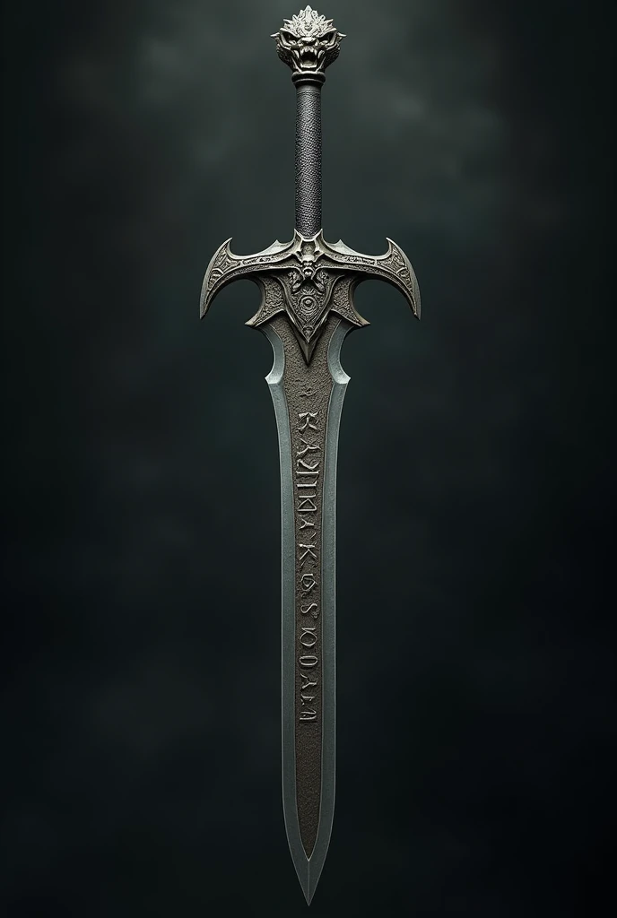 A serpent great sword with Medusa's emblem on the hilt write word "HAMAS" on the sword