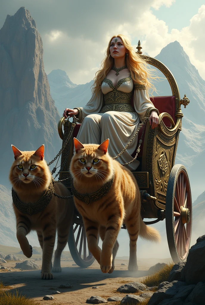 Norse goddess Freyja in her chariot pulled by two cats