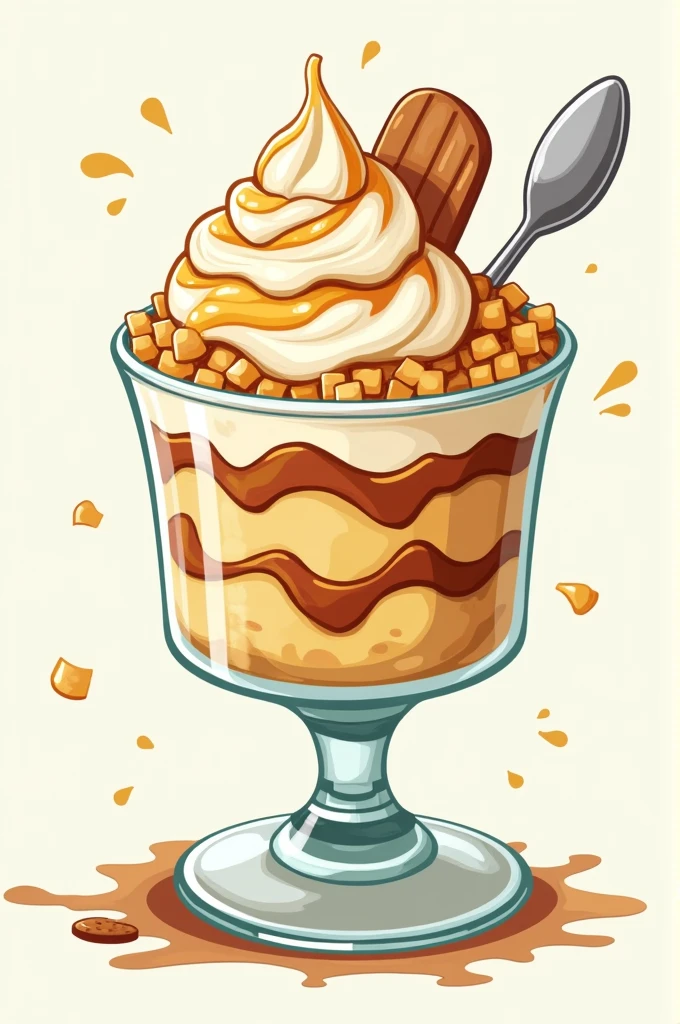 Um doce banoffee, formato cartoon, inside a glass