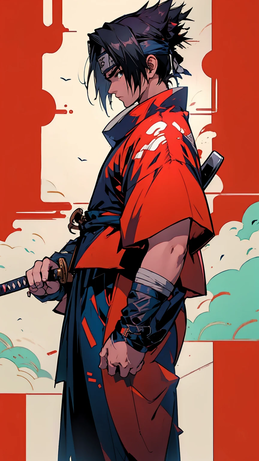 The prompt for the given theme "sasuke", samurai style,wearing samurai clothes, holding a katana, highly quality,8k ,