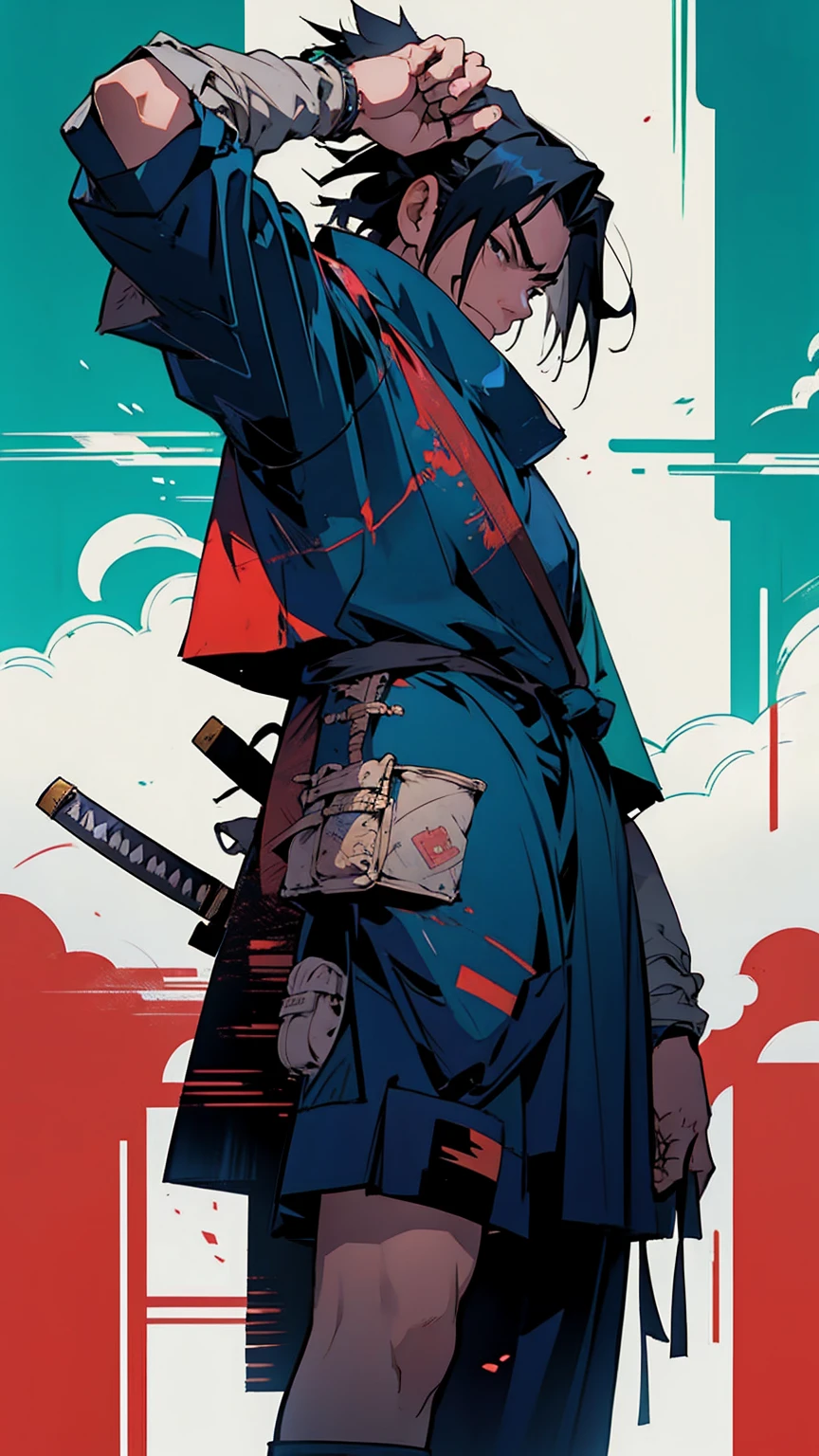 The prompt for the given theme "sasuke", samurai style,wearing samurai clothes, holding a katana, highly quality,8k ,