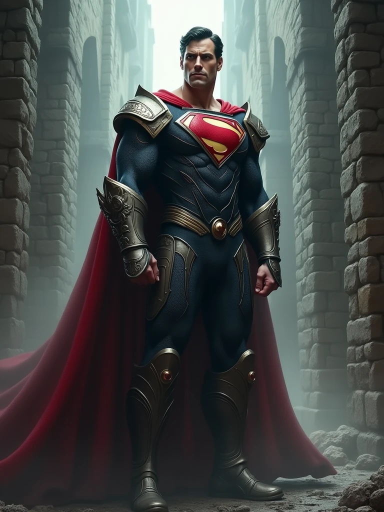 Superman as a lord of a medieval castle in the middle age and use dark themes