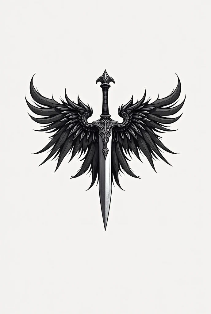 A stylized illustration featuring two daggers forming the shape of an 'A'. Each dagger is symmetrically positioned to resemble the structure of a letter 'M'. The daggers have intricate, ornate handles with sharp, gleaming blades. Surrounding the daggers are wings similar to those of a bird, adding a sense of power and  to the design. The style is reminiscent of dark fantasy or gothic art.