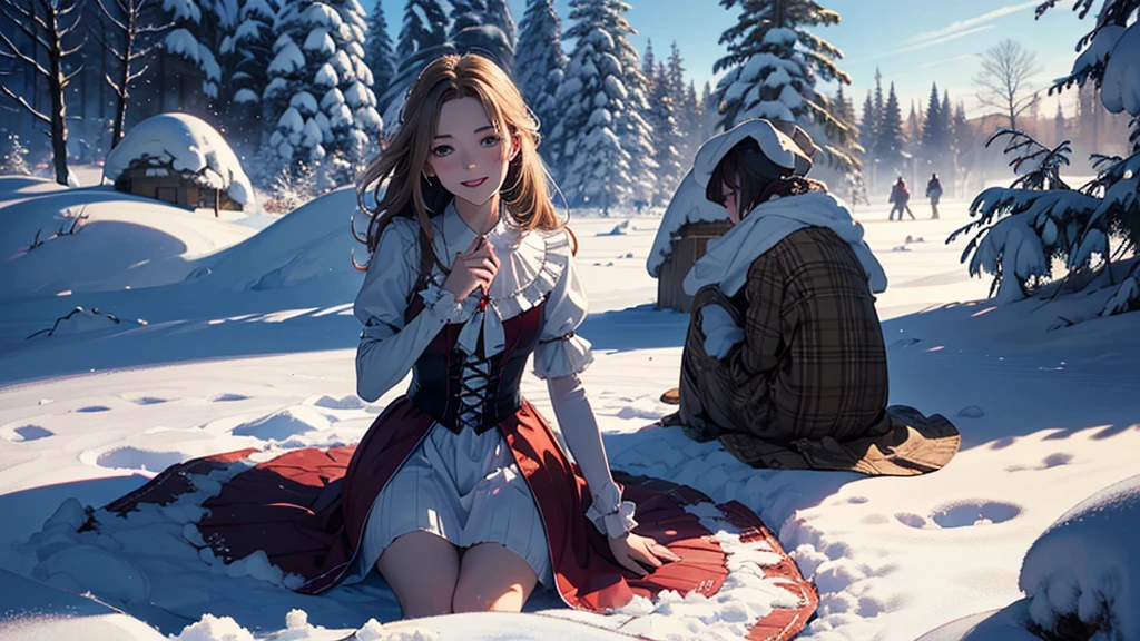 ((masterpiece,best quality,ultra detailed,ultra high res)), (mastepiece, Best Quality, Ultra-detailed, Photorealistic, extremely delicate and beautiful),
Alice in Wonderland, at winter, Playing in the snow, Happy smile, Very beautiful girl, correct facial features, detailed image of a girl