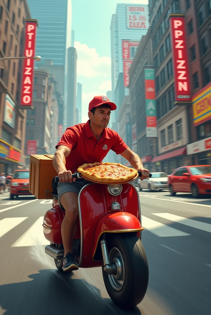 Pizza delivery man in a kart