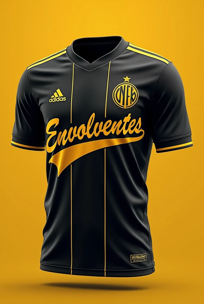 A retro football shirt, Black with gold with the name of the ENVOLVENTES team