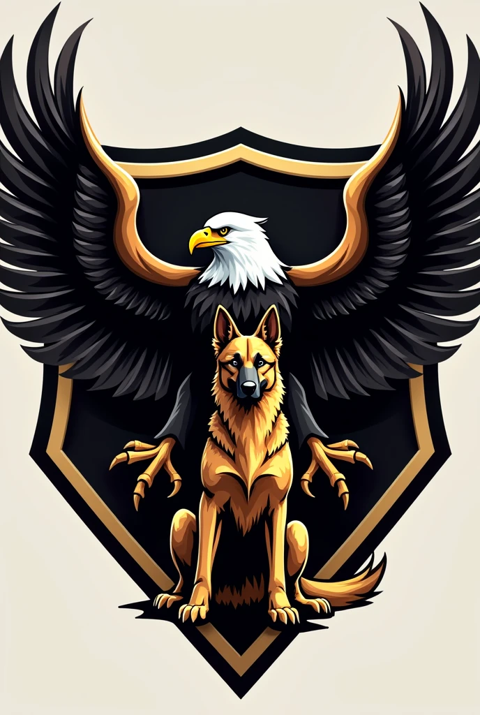 A logo featuring an eagle and a German Shepherd