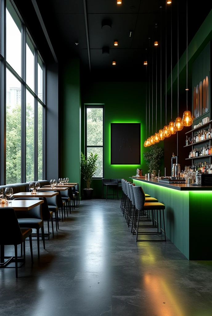 Matte black colour with green highlighter colour restaurant theme pic