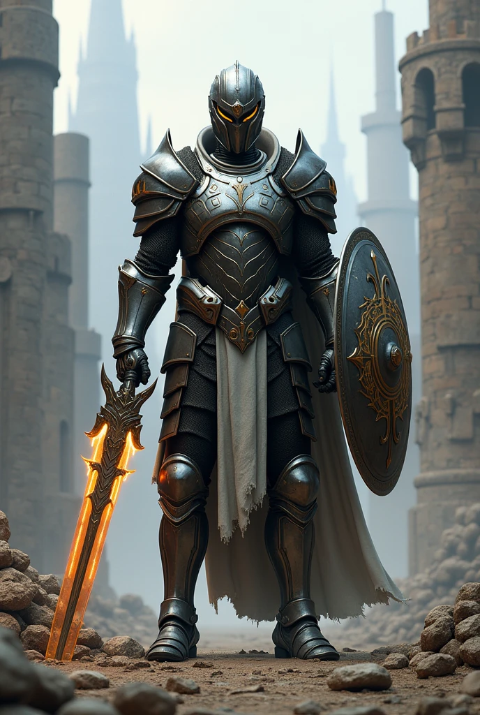 Create a half-futuristic, half-medieval warrior  