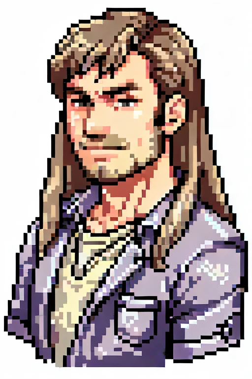 one men, causal clothes, good details, face and bust, long hair