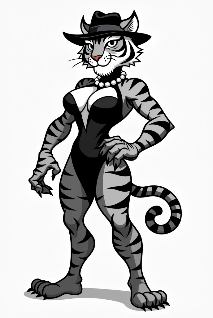 Female Tiger girl gangster dress Disney art style black and White