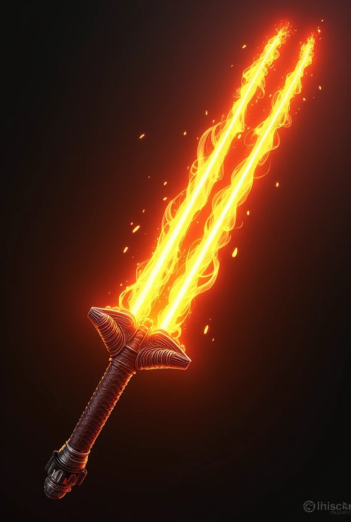 Fire kathana with dragon scale handle and flaming blade in Star Wars double lightsaber style