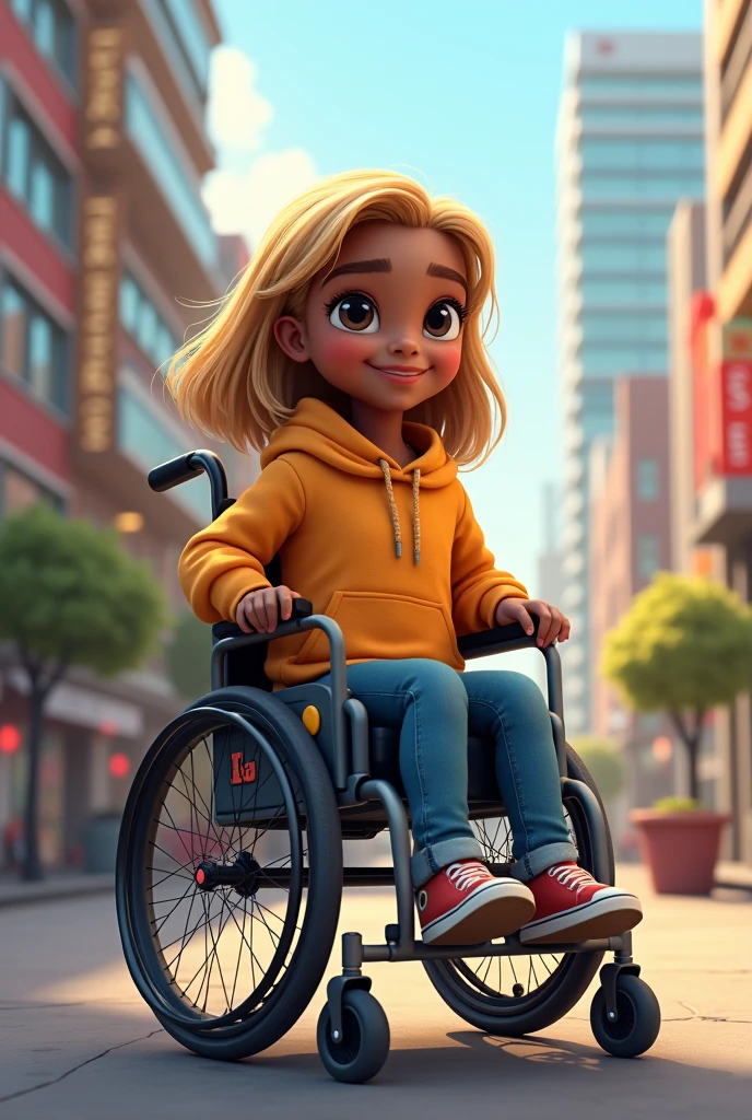 A  black girl,blonde and wheelchair user