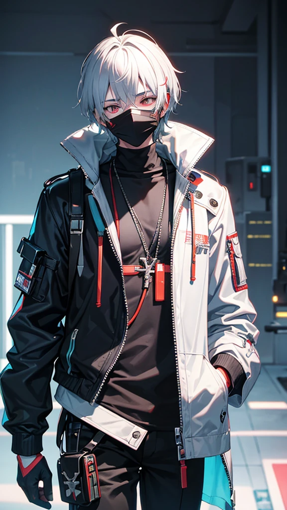 Aesthetic body boy with teeth mask and empty eyes praying , cyberpunk